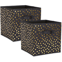DII Nonwoven Polyester Cube Small Dots Black and Gold Square 11x11x11 Set of 2