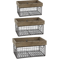 DII Asst Antique Silver Finish Farmhouse Basket (Set of 3)