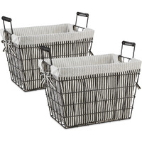 DII Asst Farmhouse Black Wire Black/White Ticking Stripe Liner Basket Set/2