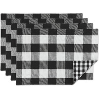 DII Black/White Reversible Gingham/Buffalo Check Placemat Set