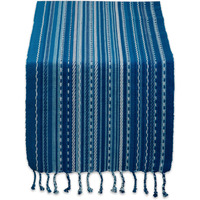 DII Blue Tonal Stripe With Fringe Table Runner