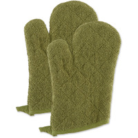 ANTIQUE GREEN TERRY OVEN MITT SET/2
