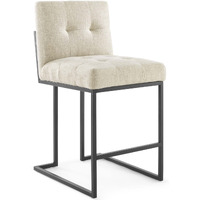 Privy Black Stainless Steel Upholstered Fabric Counter Stool Black Beige