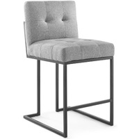 Privy Black Stainless Steel Upholstered Fabric Counter Stool Black Light Gray