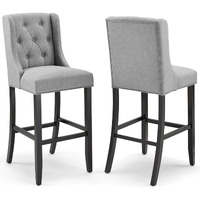 Baronet Bar Stool Upholstered Fabric Set of 2 Light Gray