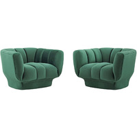 Entertain Vertical Channel Tufted Performance Velvet Armchair Set of 2 Green