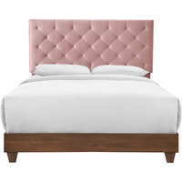 Rhiannon Diamond Tufted Upholstered Performance Velvet Queen Bed Walnut Dusty Rose