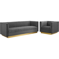 Sanguine Vertical Channel Tufted Upholstered Performance Velvet Sofa and Armchair Set Gray