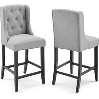 Baronet Counter Bar Stool Upholstered Fabric Set of 2 Light Gray