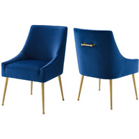 Discern Upholstered Performance Velvet Dining Chair Set of 2 Navy