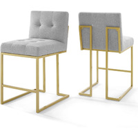 Privy Gold Stainless Steel Upholstered Fabric Counter Stool Set of 2 Gold Light Gray