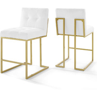 Privy Gold Stainless Steel Upholstered Fabric Counter Stool Set of 2 Gold White