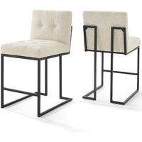 Privy Black Stainless Steel Upholstered Fabric Counter Stool Set of 2 Black Beige