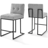 Privy Black Stainless Steel Upholstered Fabric Counter Stool Set of 2 Black Light Gray