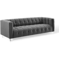 Mesmer Channel Tufted Button Performance Velvet Sofa Charcoal