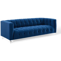 Mesmer Channel Tufted Button Performance Velvet Sofa Navy