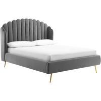 Lana Queen Performance Velvet Wingback Platform Bed Gray