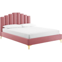 Olivia Queen Performance Velvet Platform Bed Dusty Rose