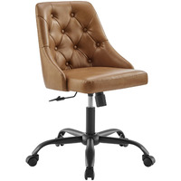 Distinct Tufted Swivel Vegan Leather Office Chair Black Tan
