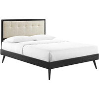 Willow King Wood Platform Bed With Splayed Legs Black Beige