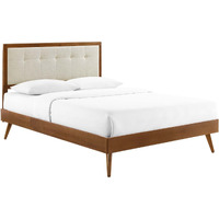 Willow King Wood Platform Bed With Splayed Legs Walnut Beige