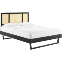 Kelsea Cane and Wood Full Platform Bed With Angular Legs Black