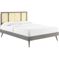 Kelsea Cane and Wood Full Platform Bed With Splayed Legs Gray