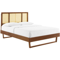 Kelsea Cane and Wood King Platform Bed With Angular Legs Walnut