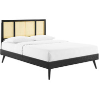 Kelsea Cane and Wood King Platform Bed With Splayed Legs Black