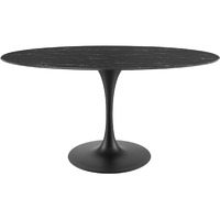Lippa 60" Artificial Marble Oval Dining Table Black Black