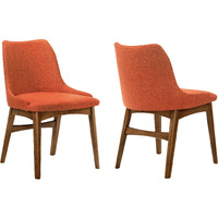 Azalea Orange Fabric and Walnut Wood Dining Side Chairs - Set of 2