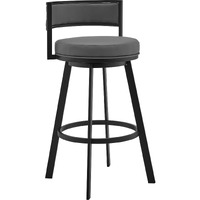 Roman 26" Gray Faux Leather and Black Metal Swivel Bar Stool