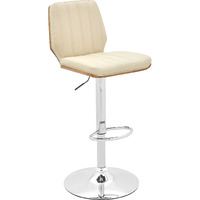 Sabine Adjustable Swivel Cream Faux Leather with Walnut Back and Chrome Bar Stool