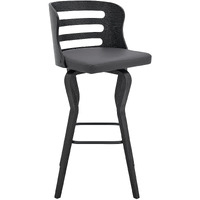 Verne 30" Swivel Gray Faux Leather and Black Wood Bar Stool