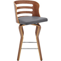 Verne 26" Swivel Gray Faux Leather and Walnut Wood Bar Stool