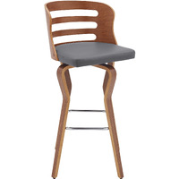 Verne 30" Swivel Gray Faux Leather and Walnut Wood Bar Stool