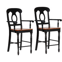 Sunset Trading Black Cherry Selections Napoleon Barstool with Arms | Antique Black and Cherry | Counter Height Stool| Set of 2