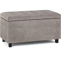 Cosmopolitan 34 inch Wide Transitional Rectangle Storage Ottoman in Distressed Grey Taupe Faux Leather