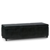 Avalon Extra Large Storage Ottoman Bench in Midnight Black Faux Leather