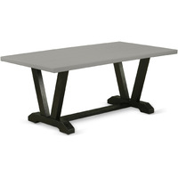 East West Furniture V697SI648-9 9-Piece Dining Table Set- 8 Upholstered Dining Chairs with Coffee Linen Fabric Seat and Button Tufted Chair Back - Rectangular Table Top & Wooden Legs - Cement and Wire brushed Black Finish