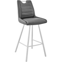 Arizona 30" Bar Height Bar Stool in Charcoal Faux Leather and Brushed Stainless Steel Finish