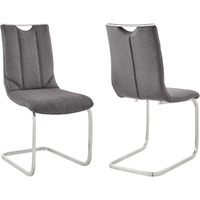 Pacific Dining Room Accent Chair in Grey Fabric and Brushed Stainless Steel Finish - Set of 2