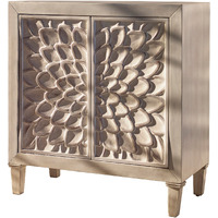 2 Door Wooden Accent Cabinet with Floral Carving, Distressed Brown