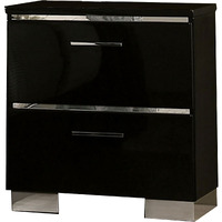 Two Drawer Nightstand with USB Charger and Bar Handle Pulls, Black