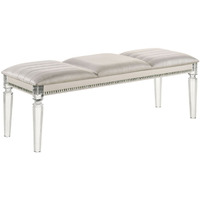 Tufted Leatherette Seater Wooden Bench with Mirror Accents, White