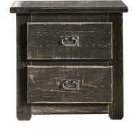 Plank Design 2 Drawer Wooden Nightstand with Bail Pulls, Black