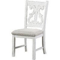 Open Scroll Back Wooden Side Chair with Padded Seat, Set of 2, White