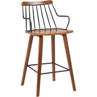 26 Inches Counter Height Barstool with Spindle Back, Brown and Black
