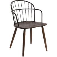 Metal Frame Side Chair with Open Backrest, Black and Brown