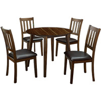 Wooden Dining Table with Ladder Back Style Chairs, Set of 5, Brown
